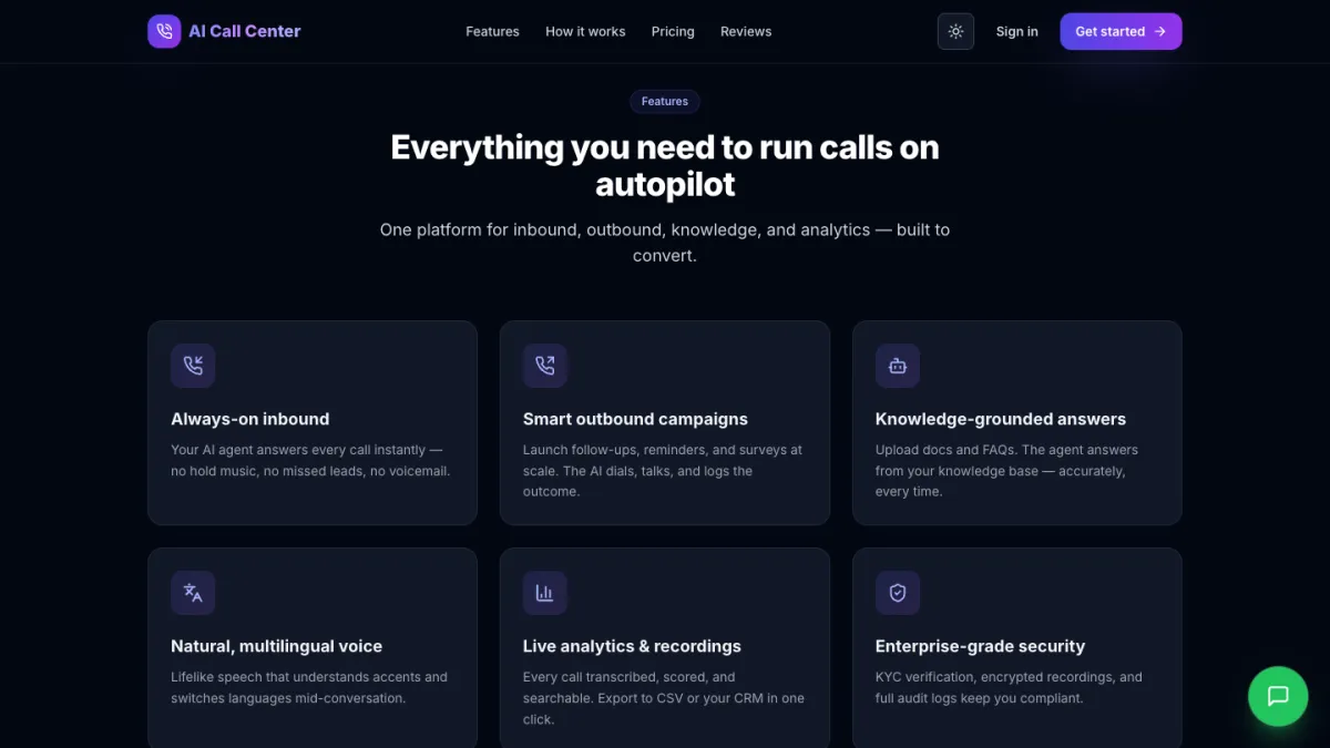 AI Call Center features for inbound and outbound calls