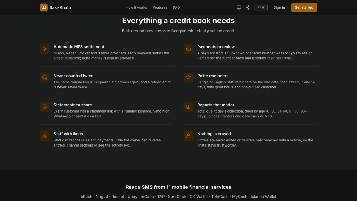 Baki-Khata features for a shop credit book