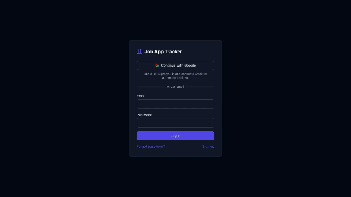 Job App Tracker sign-in with one-click Google and Gmail connection