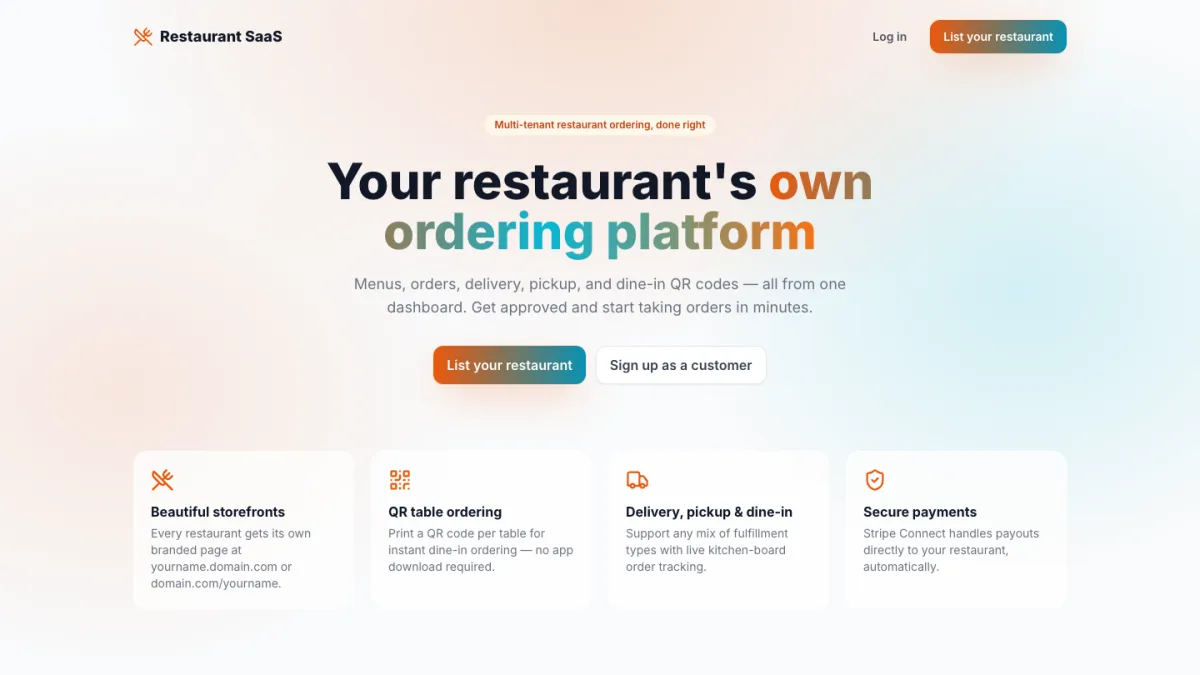 Restaurant SaaS home page: your restaurant's own ordering platform
